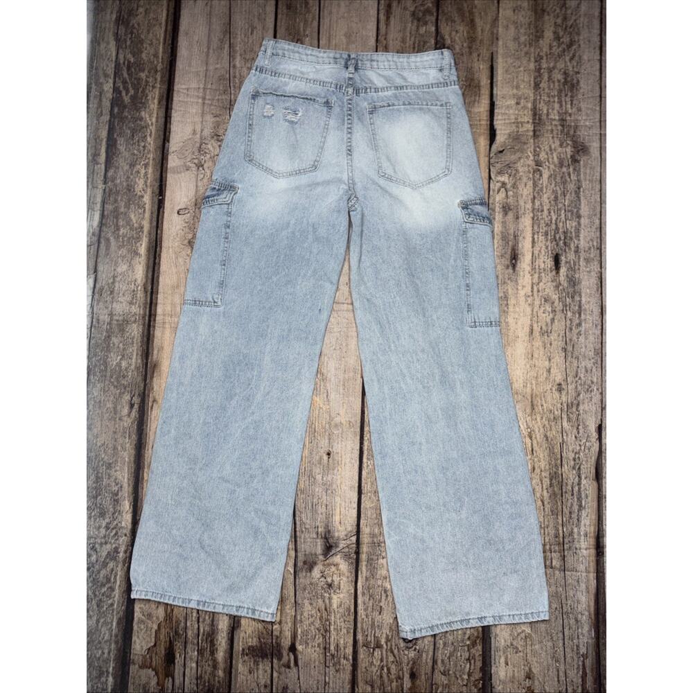 Indigo Dreams Womens Light Blue Denim Wide Leg High Rise Cargo Jeans Size 9 - Picture 7 of 9